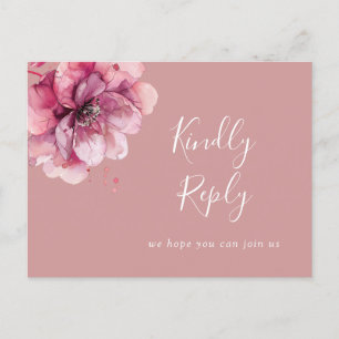 Elegante Dusty-Rose-Blumen-Hochzeitskarte mit Song Einladungspostkarte
