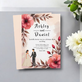 Elegante dusty Rose Braut und Groom Blumenhochzeit Einladung