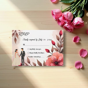 Elegante dusty Rose Braut und Groom Blumenhochzeit RSVP Karte