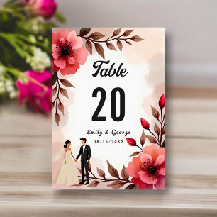 Elegante dusty Rose Braut und Groom Blumenhochzeit Tischnummer