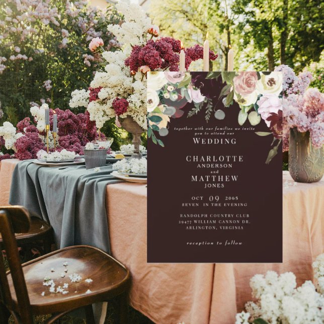 Elegante Dusty Rose & Burgund Keine Eltern Hochzei Einladung (Von Creator hochgeladen)