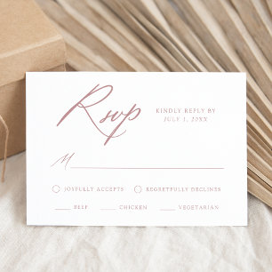 Elegante Dusty Rose Calligraphy Meal Choice Hochze RSVP Karte