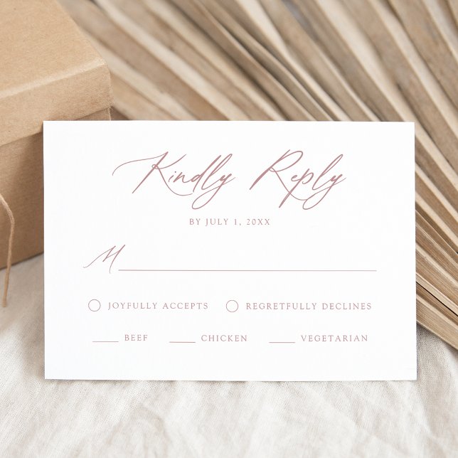 Elegante Dusty Rose Calligraphy Meal Choice Hochze RSVP Karte (Von Creator hochgeladen)