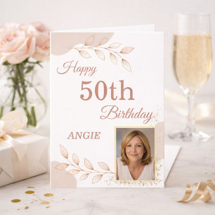 Elegante Dusty Rose Gold Foto 50. Geburtstag Karte