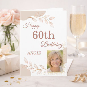 Elegante Dusty Rose Gold Foto 60. Geburtstag  Karte