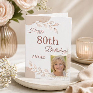 Elegante Dusty Rose Gold Foto 80. Geburtstag Karte