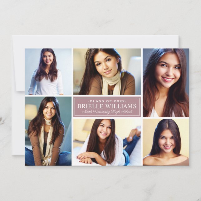 Elegante Dusty Rose Graduation Party FotoCollage Einladung (Vorderseite)