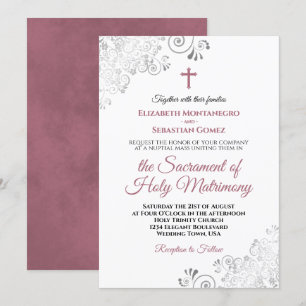 Elegante Dusty Rose & Gray Moderne katholische Hoc Einladung
