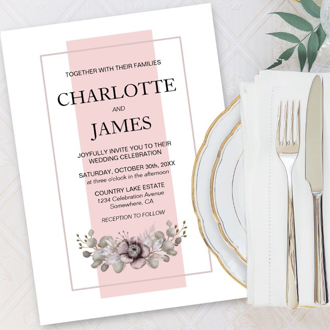 Elegante Dusty-Rose mit Eucalyptus-Blätter Hochzei Einladung (Von Creator hochgeladen)