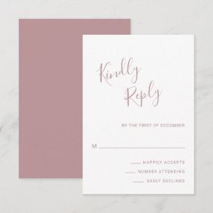 Elegante Dusty Rose Moderne Hochzeit RSVP Karte