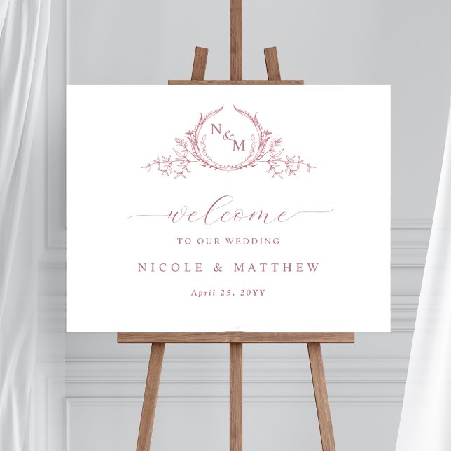 Elegante Dusty Rose Monogram Wedding Welcome Sign Poster (Von Creator hochgeladen)