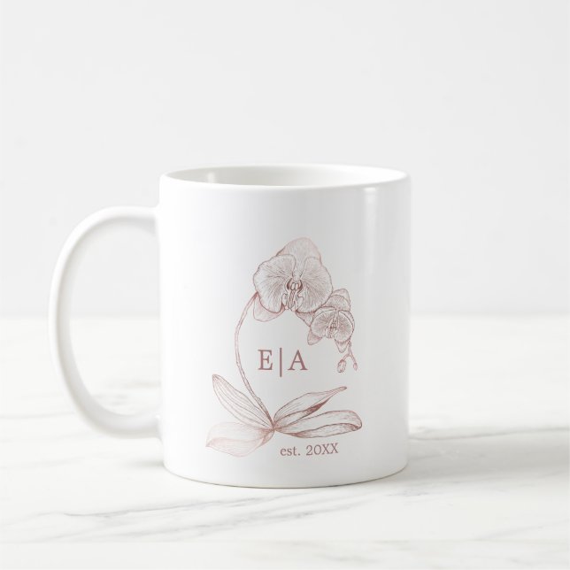 Elegante Dusty Rose Orchid Monogram Wedding Kaffeetasse (Links)