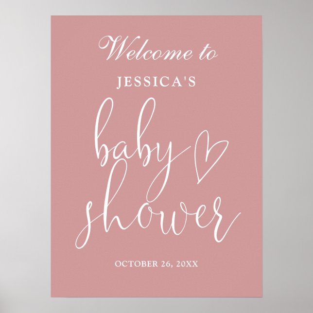 Elegante Dusty Rose Pink Baby Dusche Begrüßungszei Poster (Vorne)