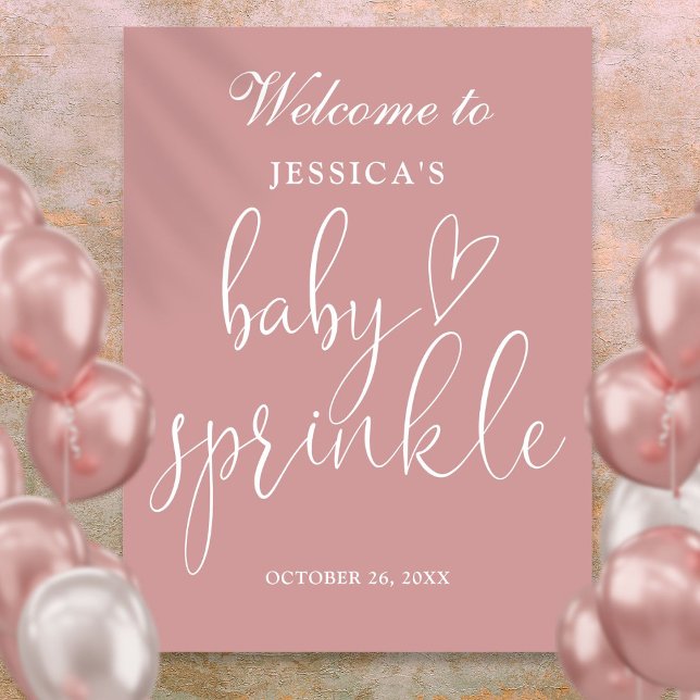 Elegante Dusty Rose Pink Baby Sprinkle Begrüßungsz Poster (Von Creator hochgeladen)