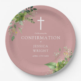 Elegante Dusty Rose Pink Greenery Bestätigung Pappteller
