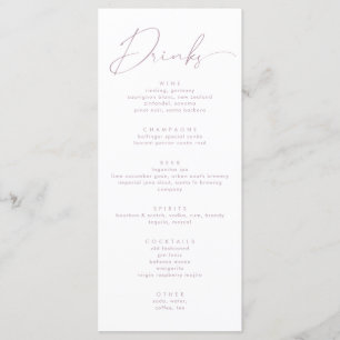 Elegante Dusty Rose Rosa Kalligraphiegetränke Menükarte