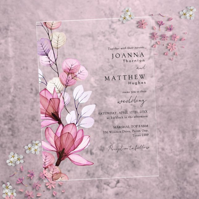 Elegante Dusty Rose Transparente Blumenhochzeit Acryleinladungen (Elegant Dusty Rose Transparent Floral Wedding Acrylic Invitations)
