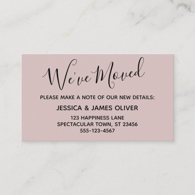 Elegante, dusty Rose Typografie "We ve Moved" Kart Visitenkarte (Vorderseite)