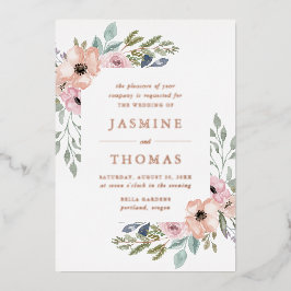 Elegante Dusty Rose und Peach Floral Wedding Folieneinladung