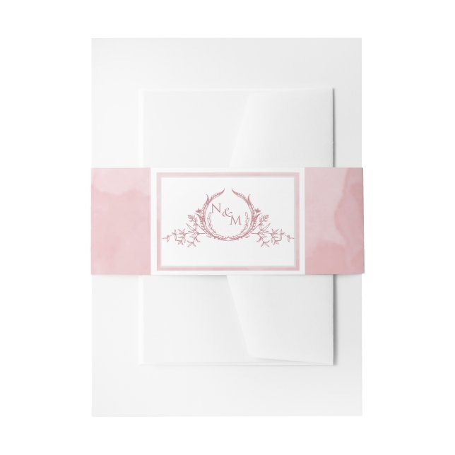 Elegante Dusty Rose Wasserfarbe, Monogramm Hochzei Einladungsbanderole (Vorderseite Beispiel)
