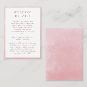 Elegante Dusty Rose Watercolor Hochzeitsdetails Begleitkarte