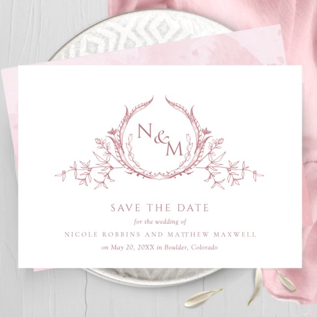 Elegante Dusty Rose Watercolor Monogram Wedding Save The Date (Von Creator hochgeladen)