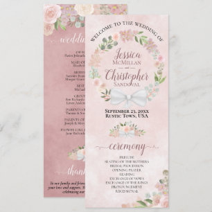 Elegante Dusty Rose Watercolor Wreath Wedding Programm