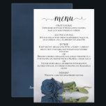 Elegante Dusty Steel Blue Rose Budget Wedding Menu<br><div class="desc">Diese wunderschönen Hochzeitsmenüs sind einfach, elegant und stilvoll, aber dennoch preisgünstig. Sie zeichnen sich durch ein elegantes und glamouröses Design aus, das mit einem Kalligraphietitel und einem Single mit einer staubblauen Rose in Stahltönen versehen ist, die sich in einem Wasserbecken mit Wellen und Wellen widerspiegelt. Die Rückseite ist eine schöne,...</div>