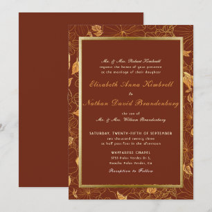 Elegante Earth Tone Terracotta Gold Floral Wedding Einladung