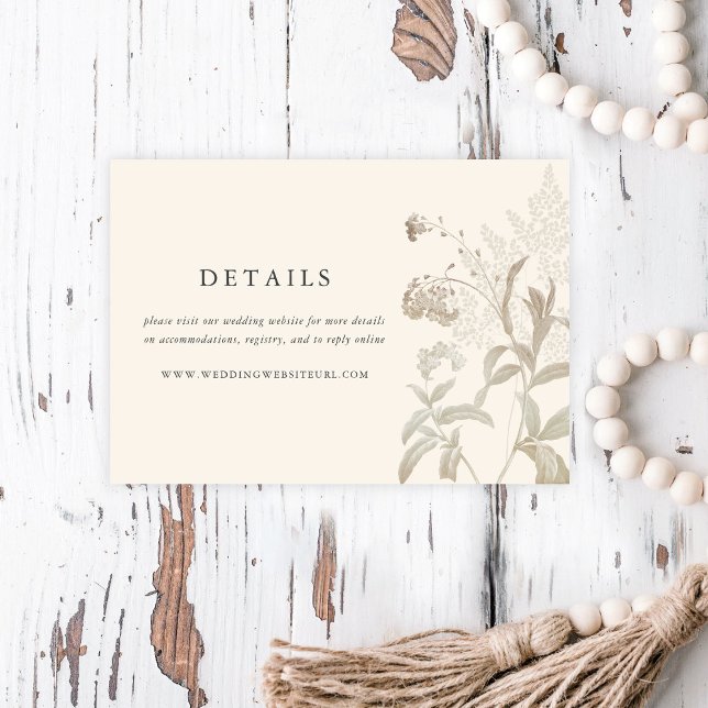 Elegante Earthy Floral Cream Wedding Details Begleitkarte (Von Creator hochgeladen)