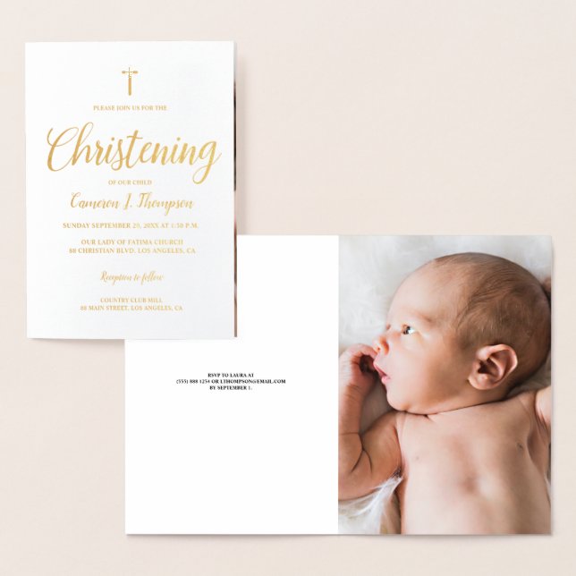 Elegante echte Gold Metallic-Folie Baby Christenin Folienkarte (Anzeige)