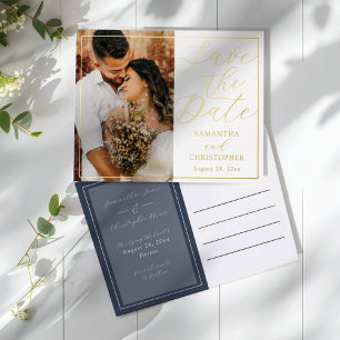 Elegante echte Gold- und Foto-Save-the-Date-Hochze Folien Feiertagspostkarte