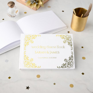 Elegante echte Goldfolie Botanische Hochzeit Gästebuch