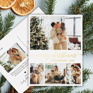 Elegante echte Goldfolie Schrift 4 Foto Collage Folien Feiertagspostkarte