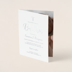 Elegante echte silberne Folie Baby Taufe Folienkarte