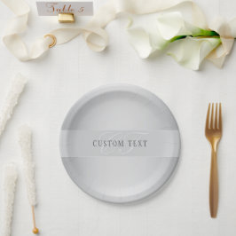 Elegante editierbare Monogramm-Schrift | Grau Pappteller