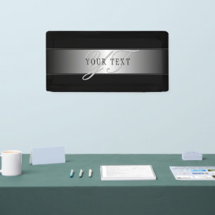Elegante editierbare Monogramm-Schrift   Schwarz Banner
