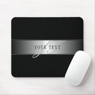 Elegante editierbare Monogramm-Schrift Schwarz Mousepad