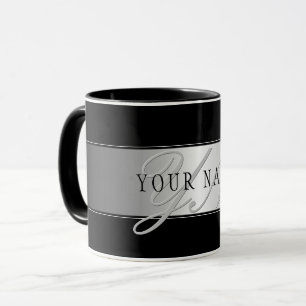 Elegante editierbare Monogramm-Schrift Schwarz Tasse