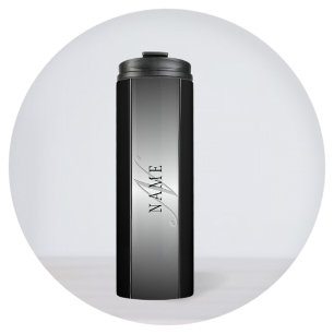 Elegante editierbare Monogramm-Schrift Schwarz Thermosbecher