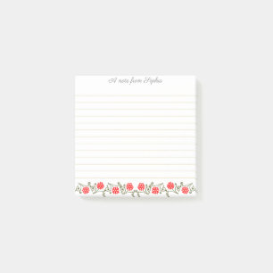 Elegante editierbare rote goldene florale linierte post-it klebezettel