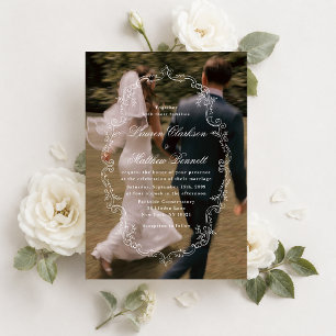 Elegante editorische Vintage-Rahmen-Foto-Hochzeit Einladung