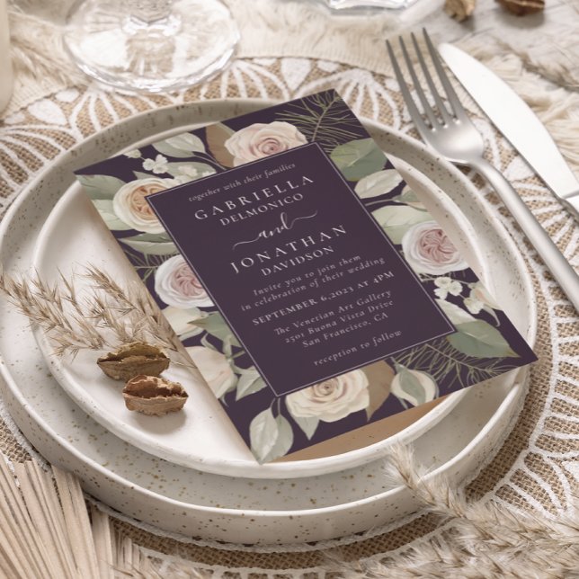 Elegante Eggplant Lila Wasserfarben Hochzeit der B Einladung (Von Creator hochgeladen)