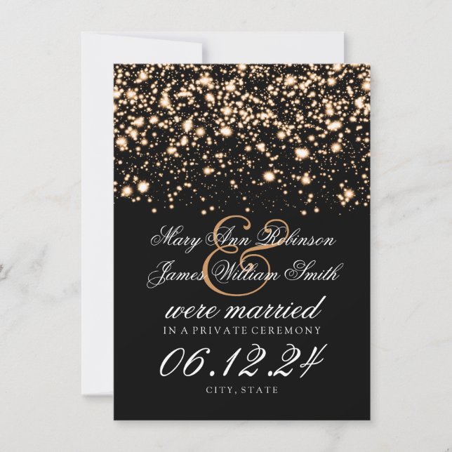 Elegante Ehe / Elopement Gold Midnight Glam Ankündigung (Vorderseite)