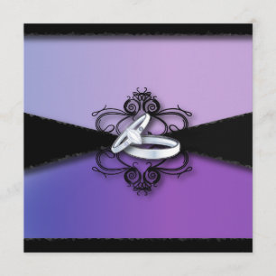 elegante Eheringe lila und schwarze Hochzeit Einladung