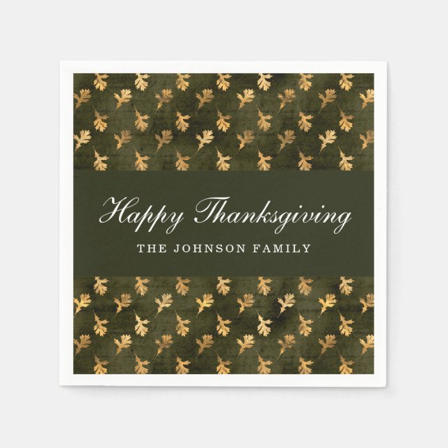 Elegante Eichenblätter Grüne Thanksgiving Serviette (Vorderseite)