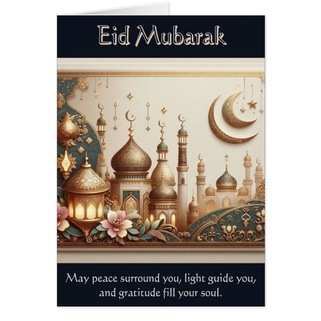 Elegante Eid Card - Frieden, Licht und Dankbarkeit (Vorne)