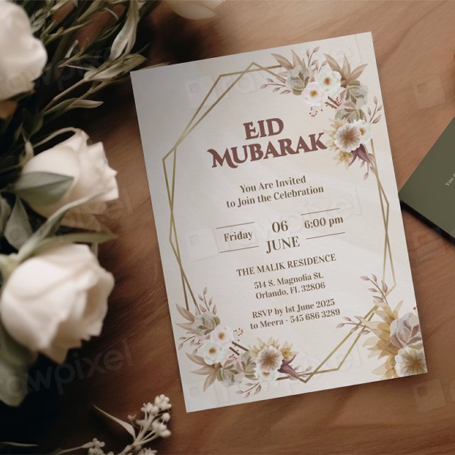elegante eid mubarak Einladung Floral Beige Muslim (Von Creator hochgeladen)