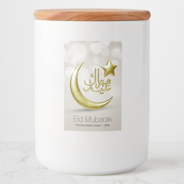 Elegante Eid Mubarak Gold Moon Star - Food Label Lebensmitteletikett (Vorderseite)