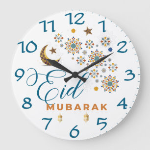 Elegante Eid Mubarak Kalligrafie Mond Sterne Große Wanduhr